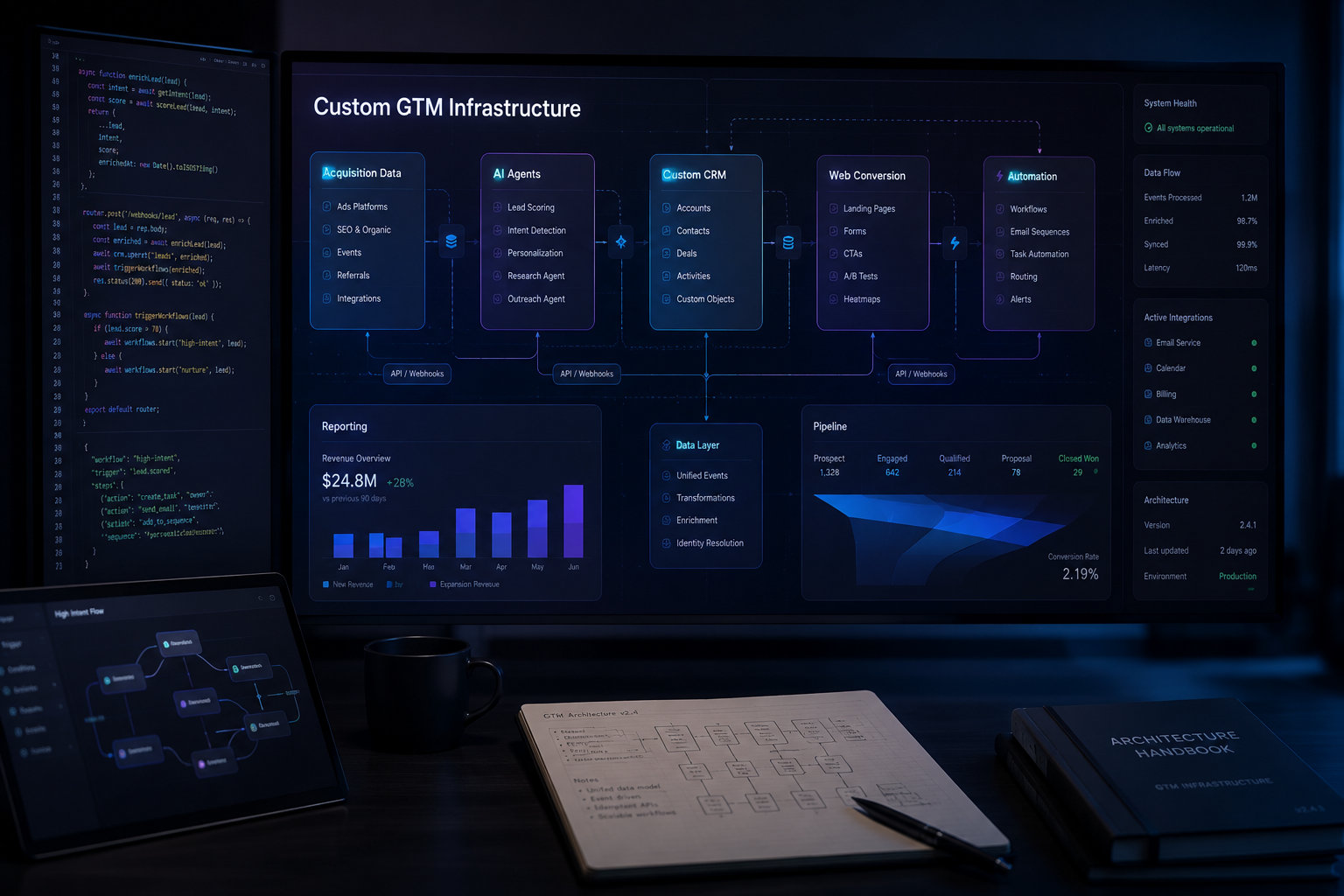 Architecture GTM sur mesure avec agents IA, CRM, web conversion et data